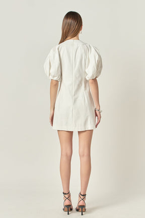 Laced Up Puffed Sleeve Mini Dress