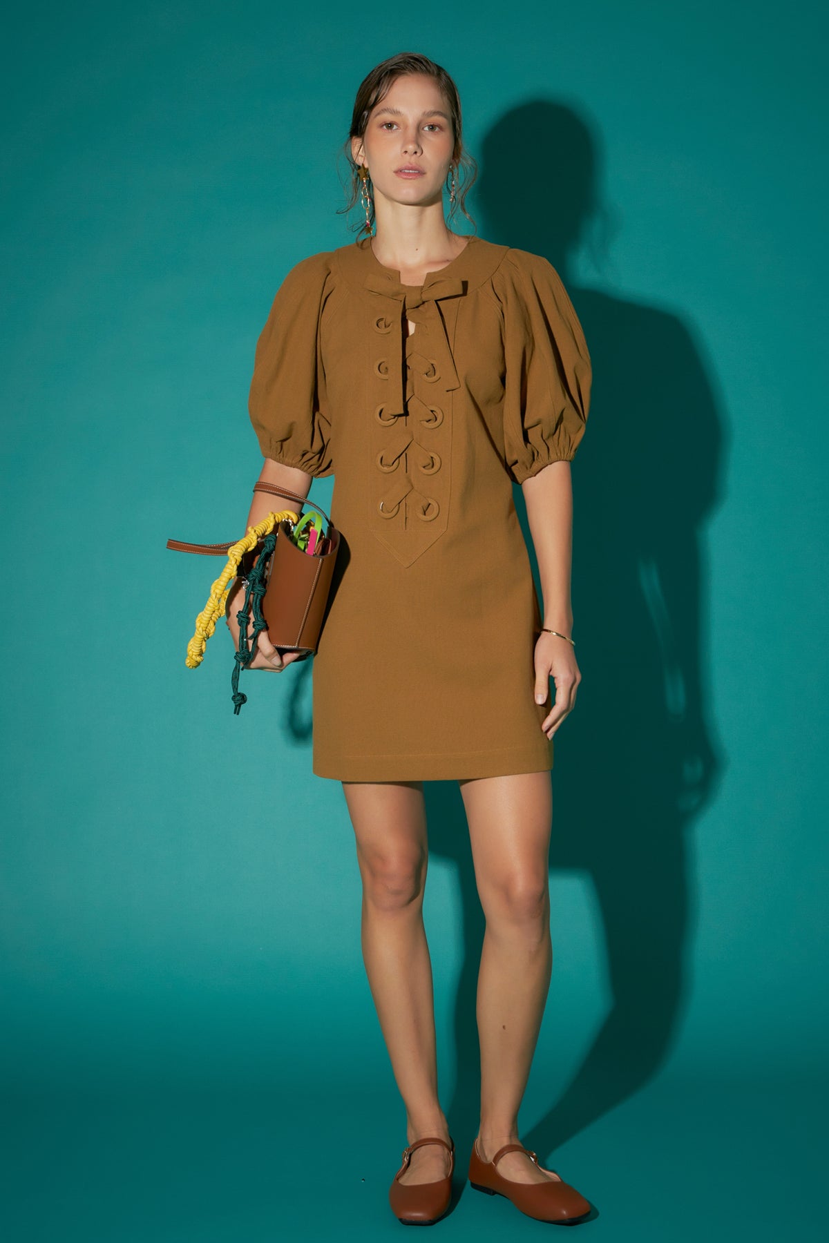 ENGLISH FACTORY - Laced Up Puffed Sleeve Mini Dress - DRESSES available at Objectrare