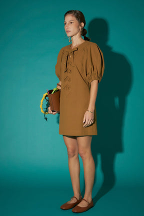 Laced Up Puffed Sleeve Mini Dress