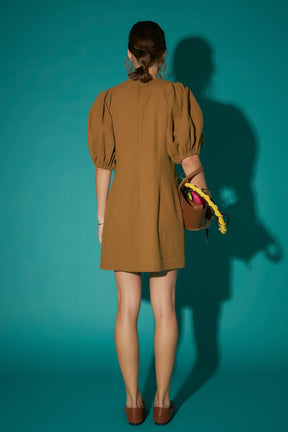 Laced Up Puffed Sleeve Mini Dress