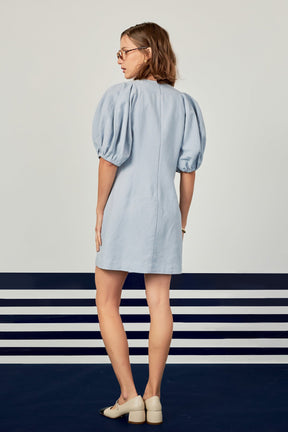 ENGLISH FACTORY - Laced Up Puffed Sleeve Mini Dress - DRESSES available at Objectrare
