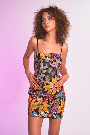 ENDLESS ROSE - Endless Rose - Floral Botanical Sequin Sleeveless Mini Dress - DRESSES available at Objectrare