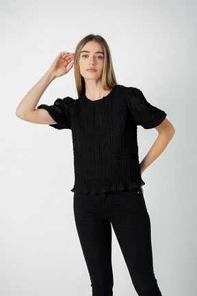 ENDLESS ROSE - Textured Puff Sleeve Top - TOPS available at Objectrare