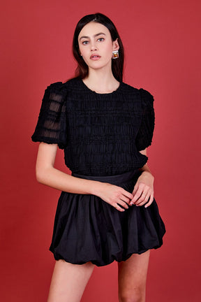 ENDLESS ROSE - Textured Puff Sleeve Top - TOPS available at Objectrare