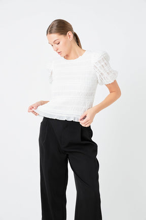 ENDLESS ROSE - Textured Puff Sleeve Top - TOPS available at Objectrare