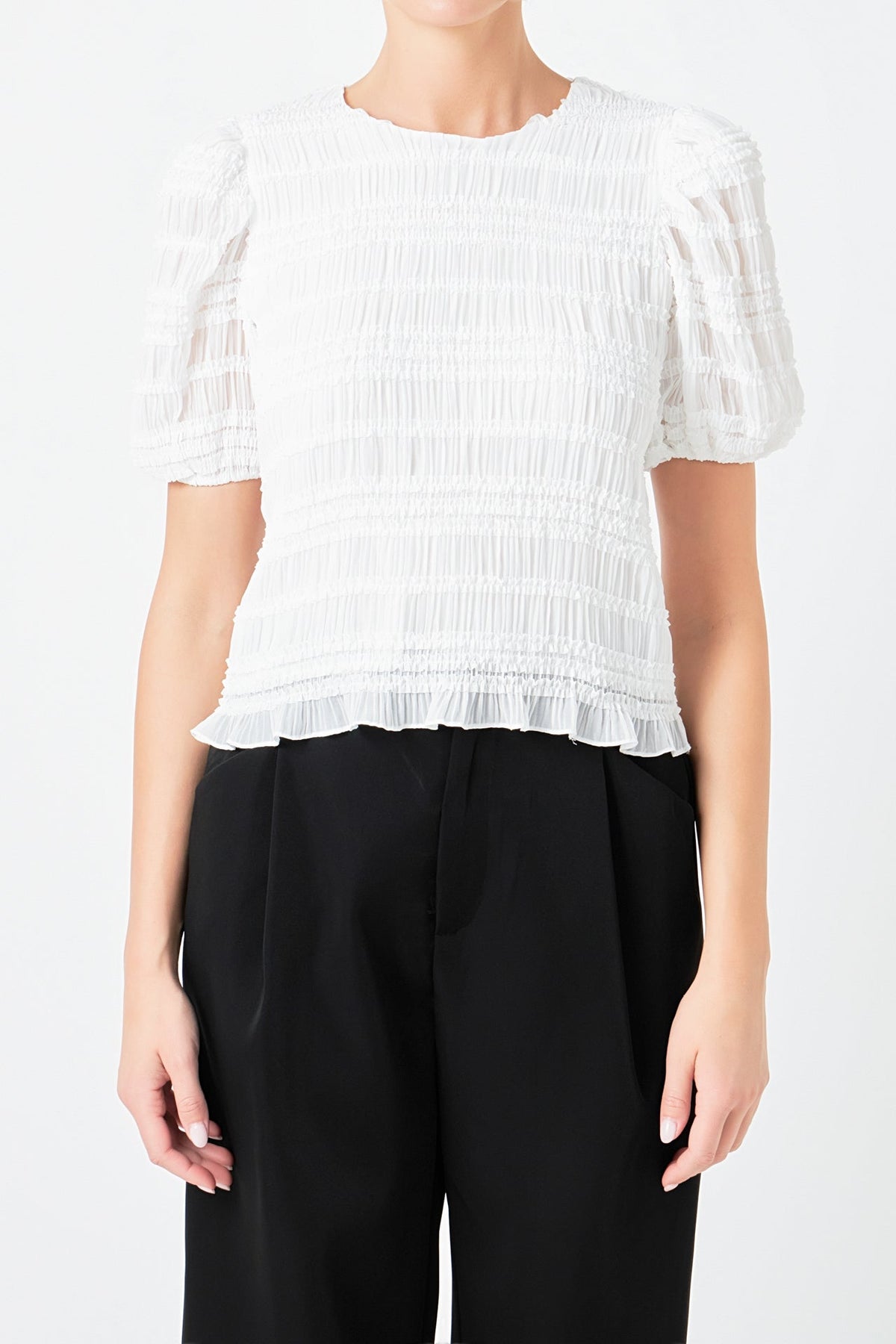 ENDLESS ROSE - Endless Rose - Textured Puff Sleeve Top - TOPS available at Objectrare