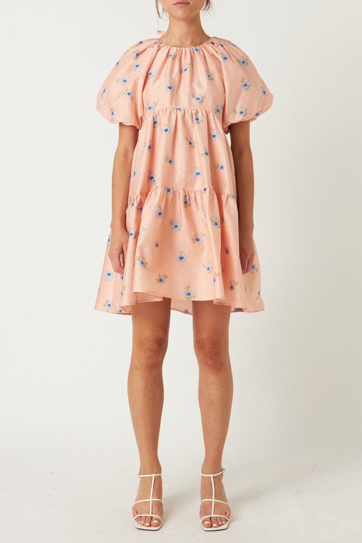 Floral Textured Back Tie Mini Dress