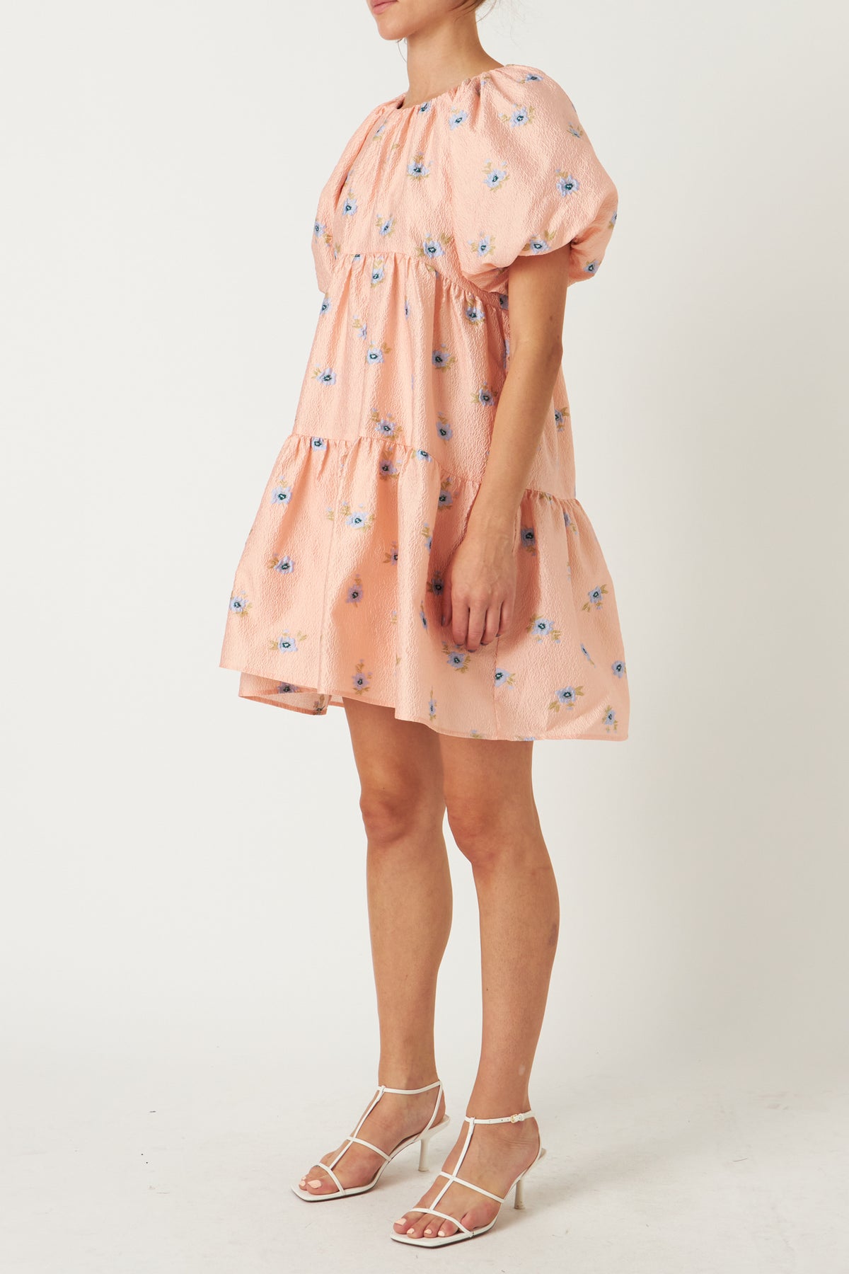 Floral Textured Back Tie Mini Dress