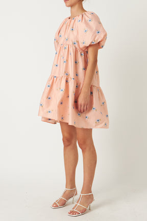Floral Textured Back Tie Mini Dress