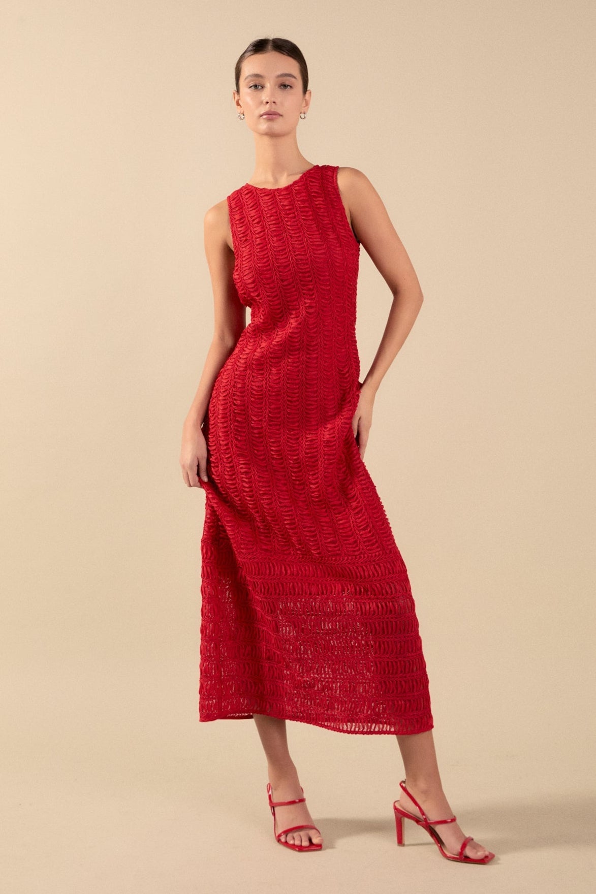 ENDLESS ROSE - Chloe Textured Sleeveless Midi Dress - DRESSES available at Objectrare