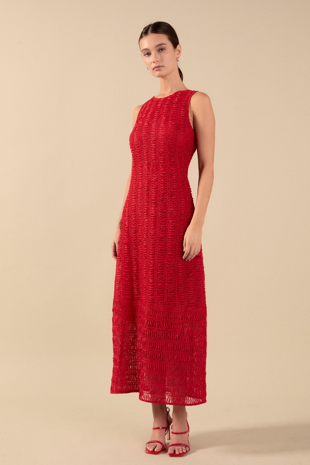 ENDLESS ROSE - Chloe Textured Sleeveless Midi Dress - DRESSES available at Objectrare