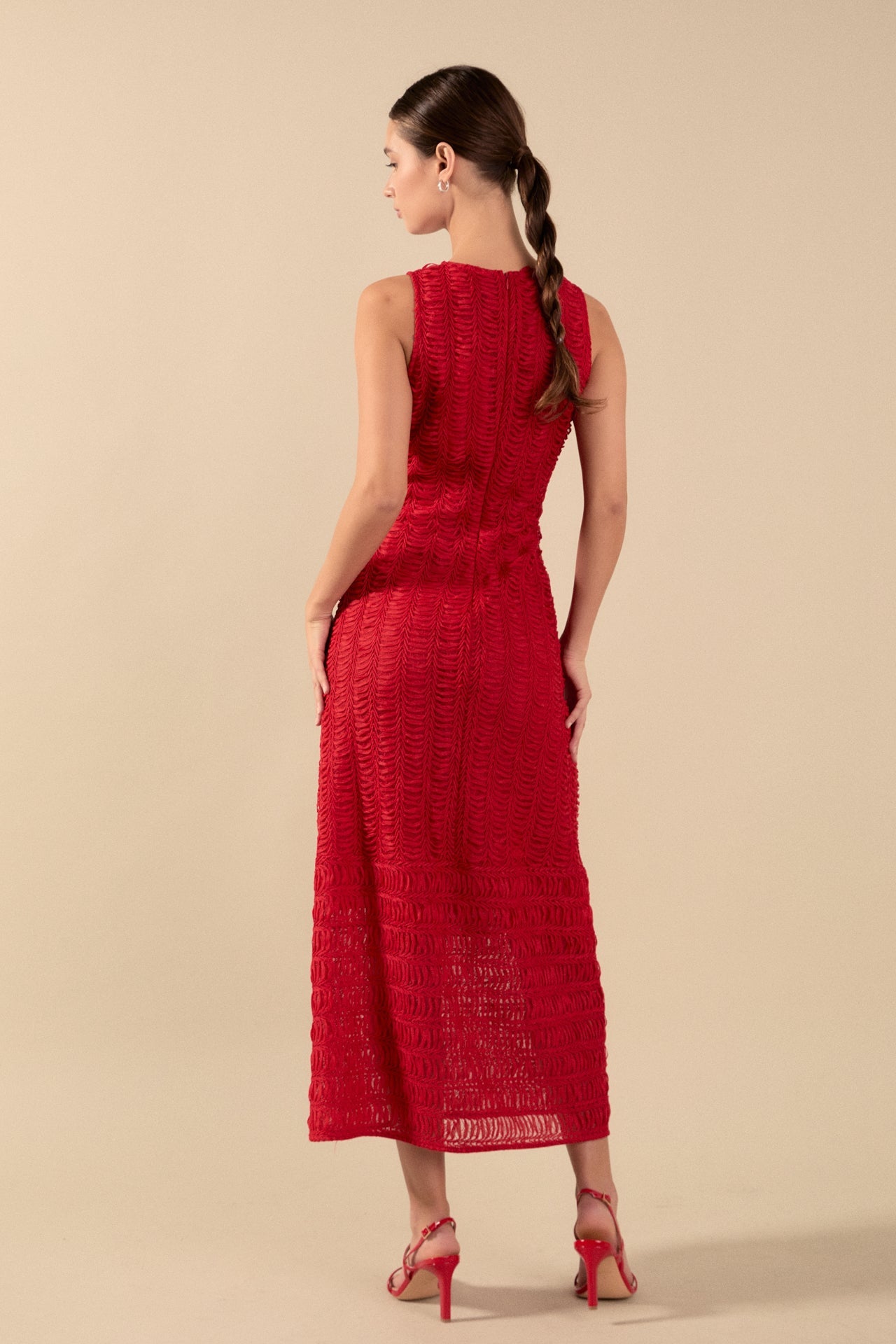 ENDLESS ROSE - Chloe Textured Sleeveless Midi Dress - DRESSES available at Objectrare
