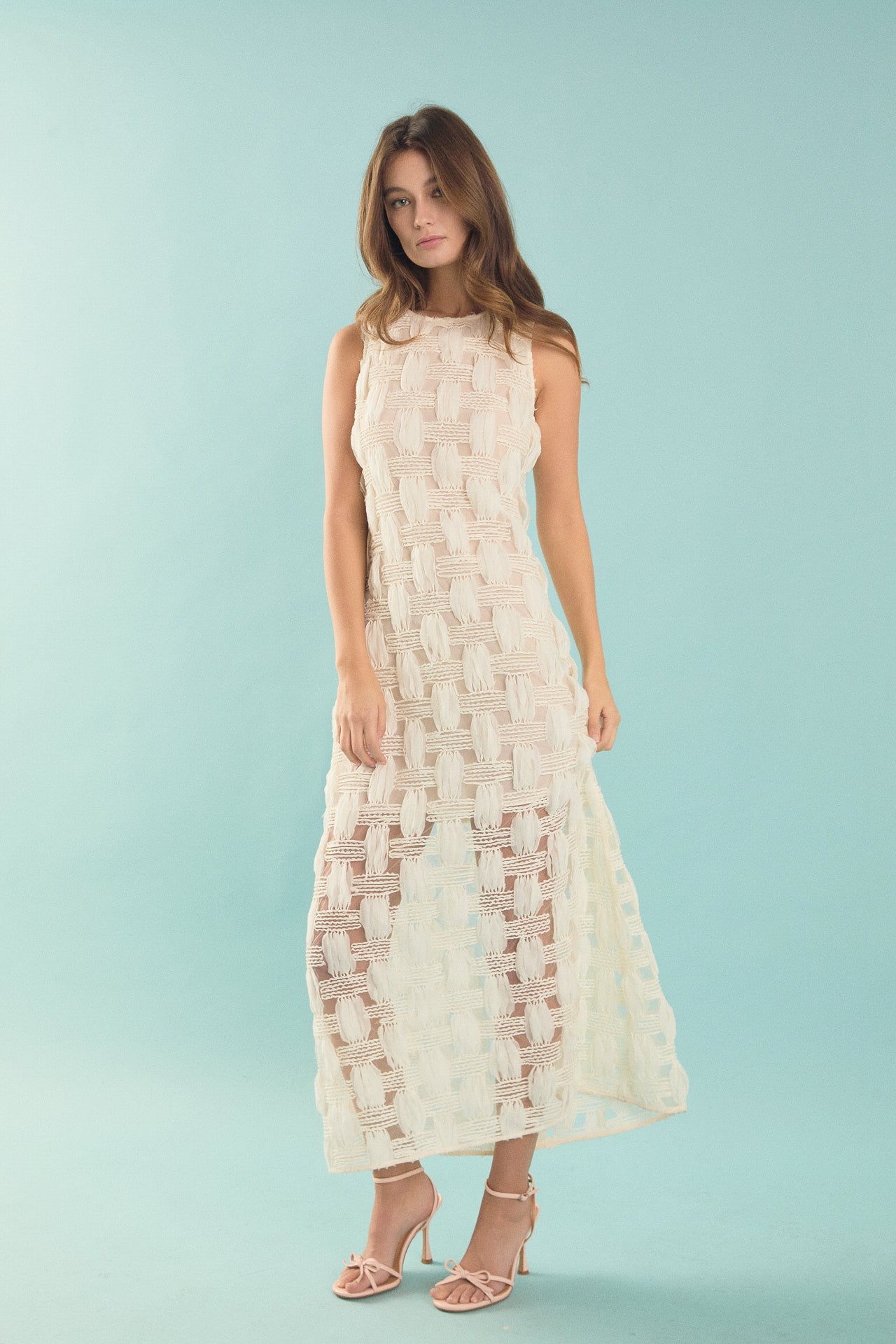 ENDLESS ROSE - Grid Textured Sleeveless Midi Dress - DRESSES available at Objectrare