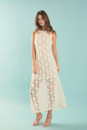 ENDLESS ROSE - Grid Textured Sleeveless Midi Dress - DRESSES available at Objectrare