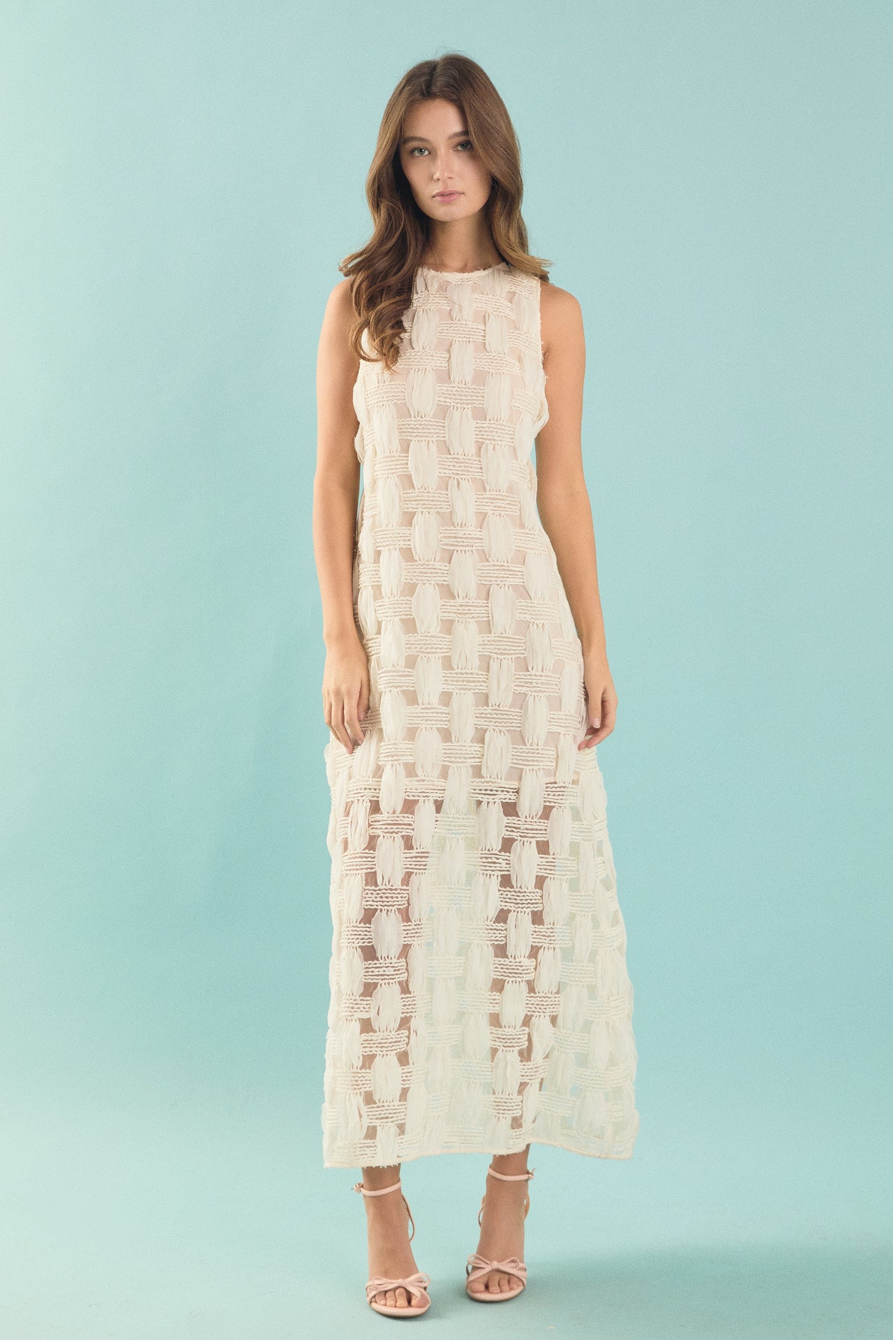ENDLESS ROSE - Grid Textured Sleeveless Midi Dress - DRESSES available at Objectrare