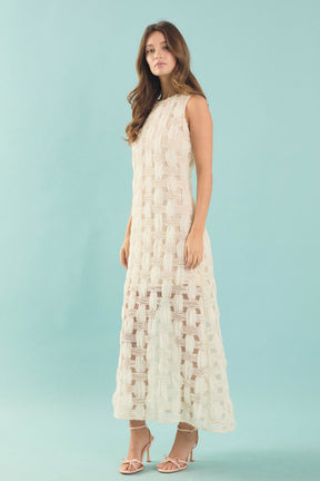 ENDLESS ROSE - Rose Grid Textured Sleeveless Midi Dress - DRESSES available at Objectrare