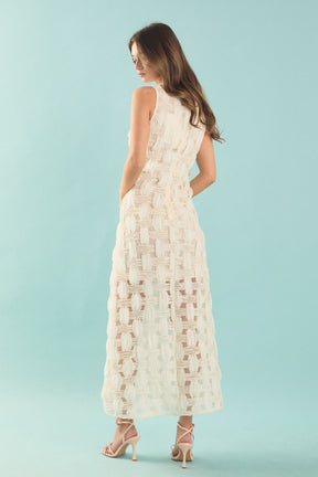 ENDLESS ROSE - Rose Grid Textured Sleeveless Midi Dress - DRESSES available at Objectrare