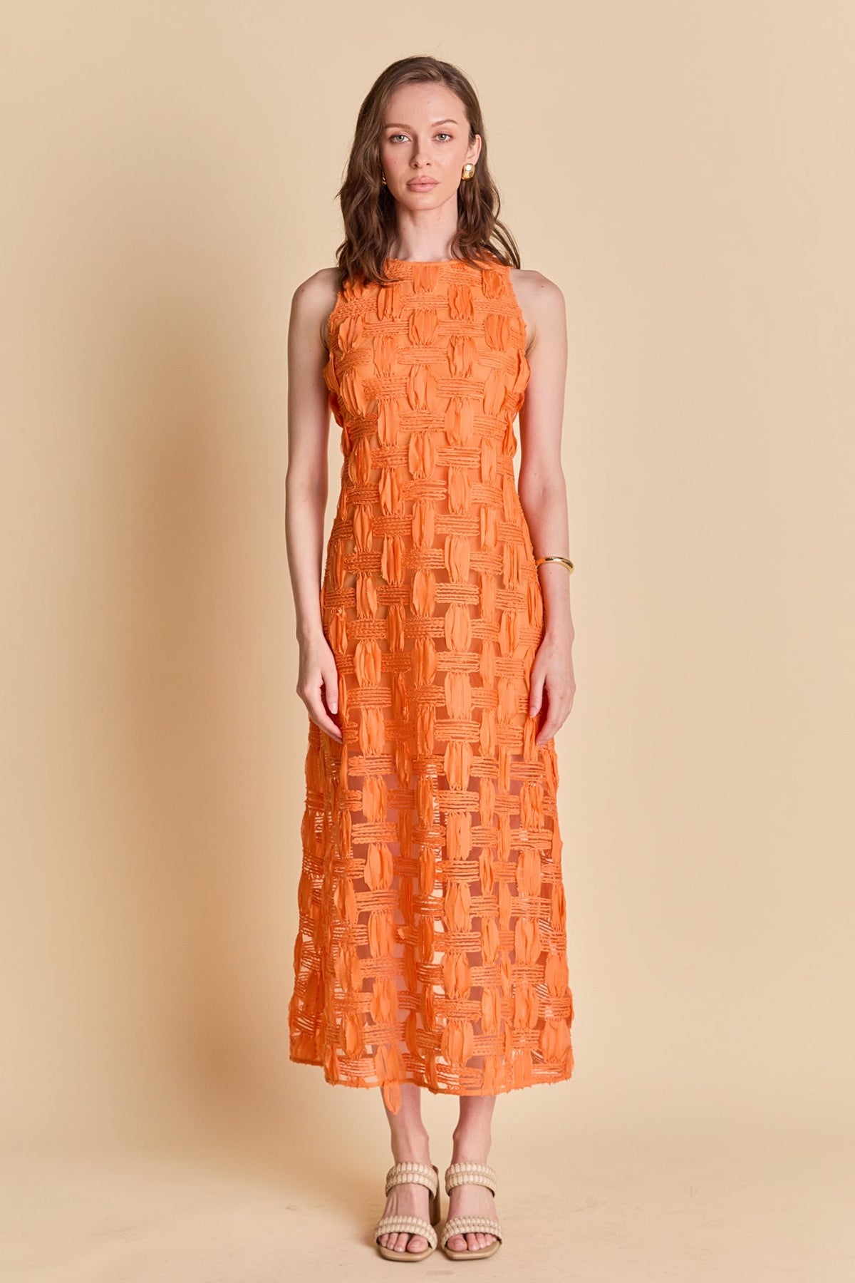 ENDLESS ROSE - Grid Textured Sleeveless Midi Dress - DRESSES available at Objectrare