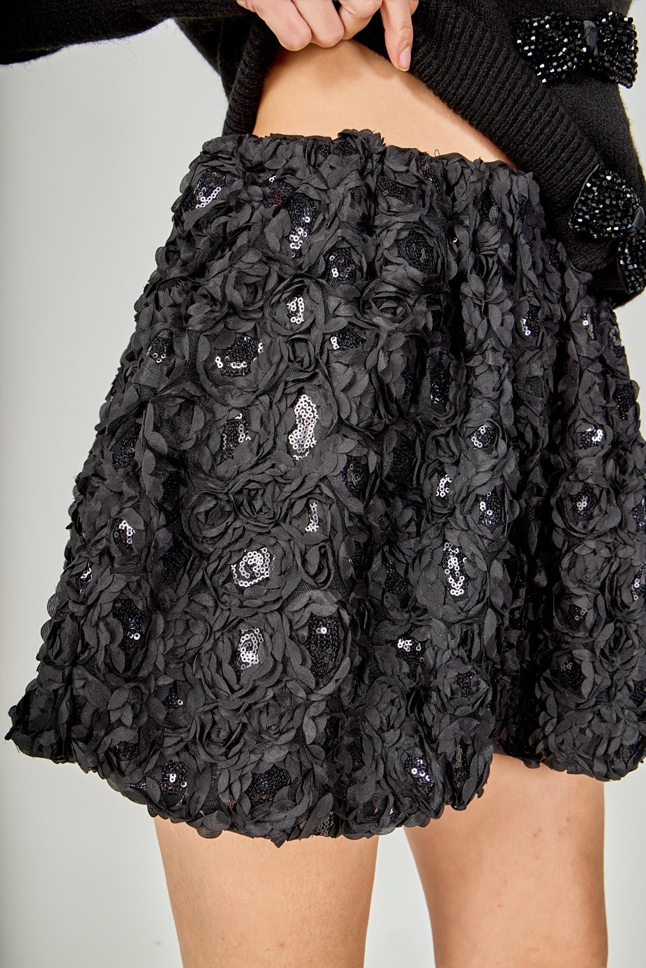 ENDLESS ROSE - Colette Floral Sequin Bubble Mini Skirt - SKIRTS available at Objectrare