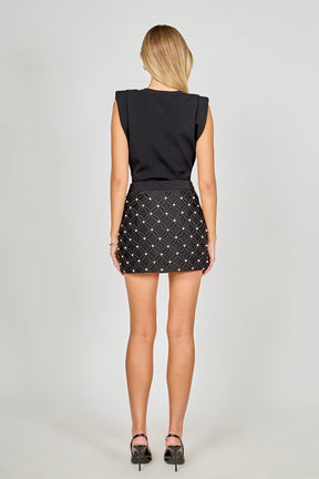 Rhinestone and Pearl Detail Mini Skirt