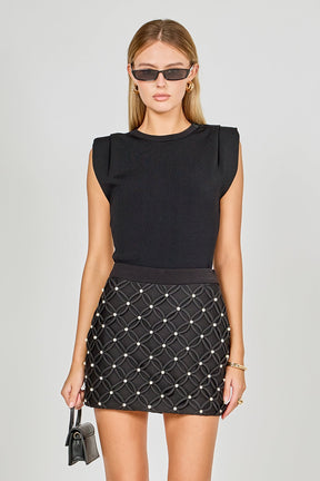 Rhinestone and Pearl Detail Mini Skirt
