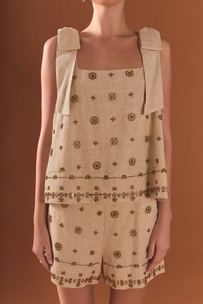 Bow Sleeveless Beaded Top