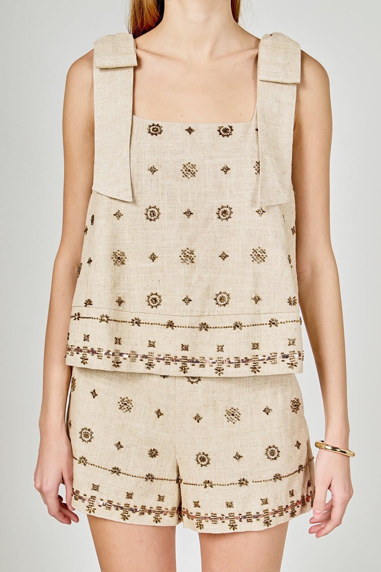 ENDLESS ROSE - Bow Sleeveless Beaded Top - TOPS available at Objectrare