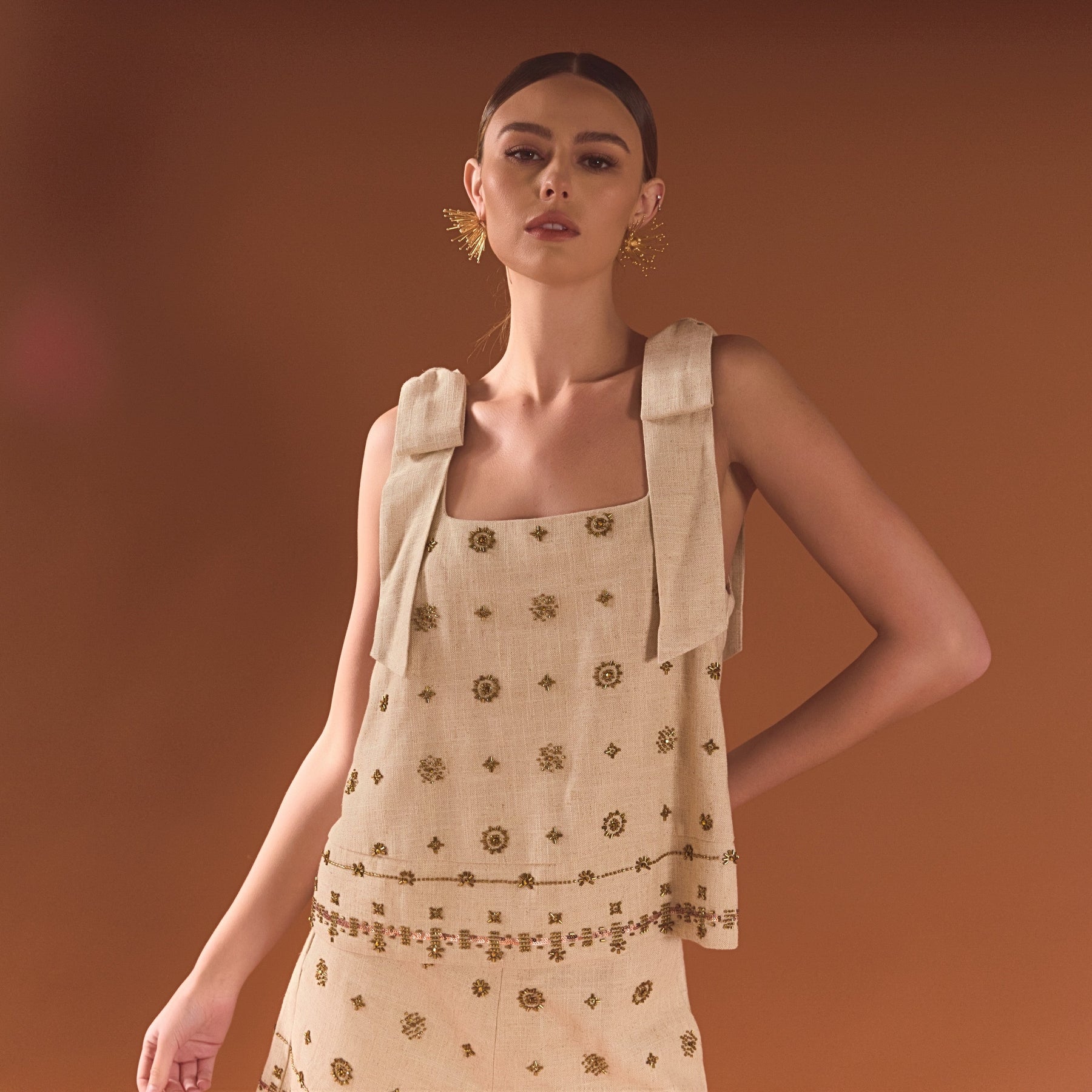 Bow Sleeveless Beaded Top