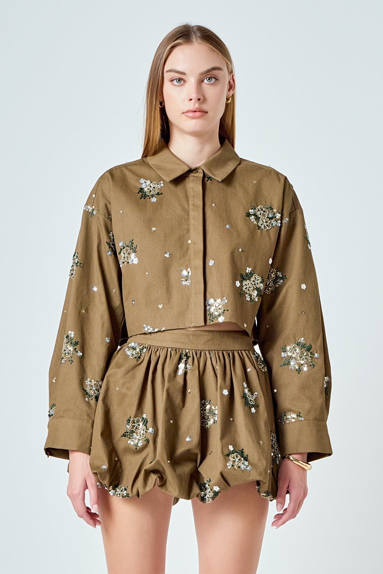 Sequined and Beaded Cropped Shirt