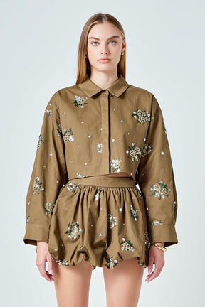 Sequined and Beaded Cropped Shirt