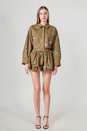 ENDLESS ROSE - Eve Sequined and Beaded Cropped Shirt - TOPS available at Objectrare