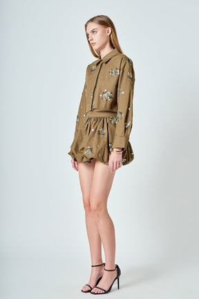 Sequined and Beaded Cropped Shirt