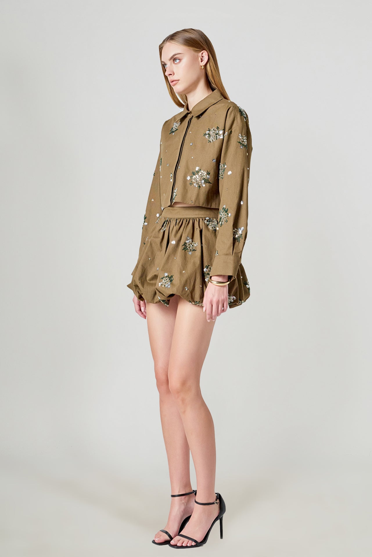 ENDLESS ROSE - Eve Sequined and Beaded Cropped Shirt - TOPS available at Objectrare