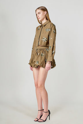 ENDLESS ROSE - Eve Sequined and Beaded Cropped Shirt - TOPS available at Objectrare