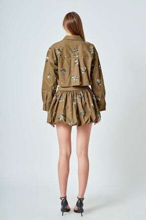 Sequined and Beaded Cropped Shirt