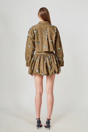 ENDLESS ROSE - Eve Sequined and Beaded Cropped Shirt - TOPS available at Objectrare