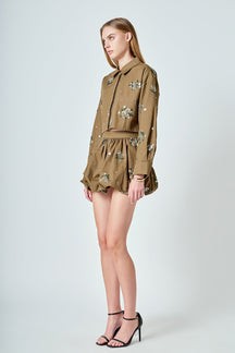 Sequined and Beaded Low Waist Bubble Skirt