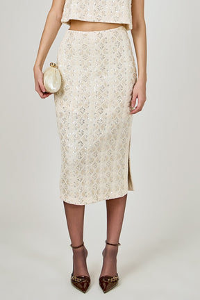 ENDLESS ROSE - Beaded Pearl Midi Skirt - SKIRTS available at Objectrare