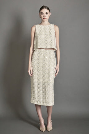 ENDLESS ROSE - Beaded Pearl Midi Skirt - SKIRTS available at Objectrare