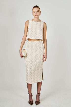 ENDLESS ROSE - Beaded Pearl Midi Skirt - SKIRTS available at Objectrare