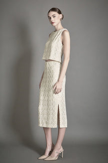 ENDLESS ROSE - Beaded Pearl Midi Skirt - SKIRTS available at Objectrare