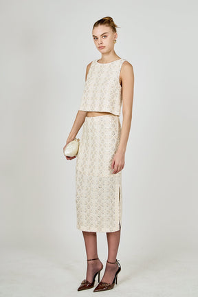 ENDLESS ROSE - Beaded Pearl Midi Skirt - SKIRTS available at Objectrare