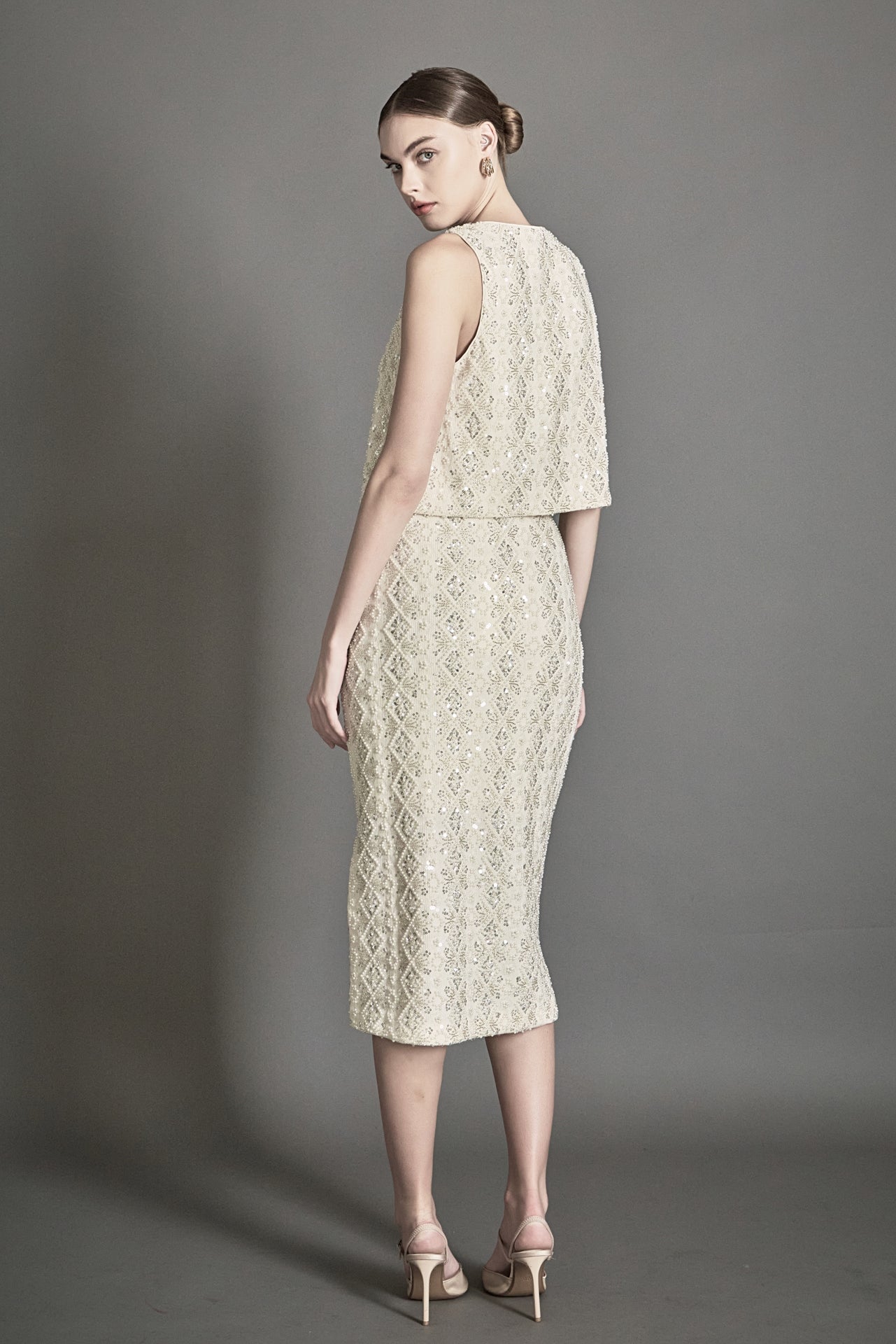 ENDLESS ROSE - Beaded Pearl Midi Skirt - SKIRTS available at Objectrare