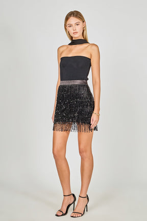 ENDLESS ROSE - Sequined Tassel Mini Skirt - SKIRTS available at Objectrare