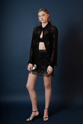 ENDLESS ROSE - Sequined Tassel Mini Skirt - SKIRTS available at Objectrare