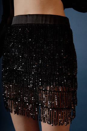 ENDLESS ROSE - Sequined Tassel Mini Skirt - SKIRTS available at Objectrare