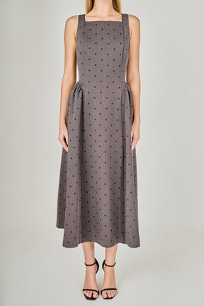 ENDLESS ROSE - Square Neck Polka Dot Gathered Waist Midi Dress - DRESSES available at Objectrare