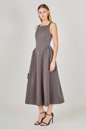 ENDLESS ROSE - Square Neck Polka Dot Gathered Waist Midi Dress - DRESSES available at Objectrare