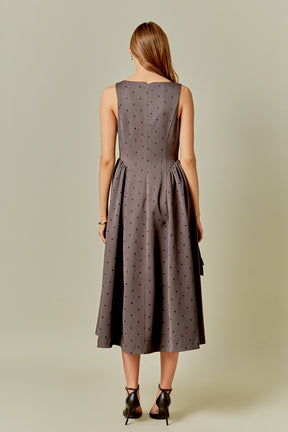 ENDLESS ROSE - Square Neck Polka Dot Gathered Waist Midi Dress - DRESSES available at Objectrare