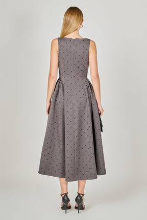 ENDLESS ROSE - Square Neck Polka Dot Gathered Waist Midi Dress - DRESSES available at Objectrare